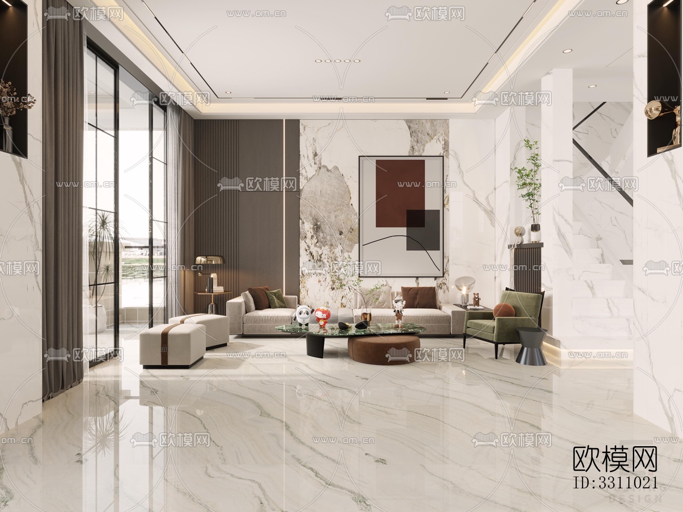 现代客餐厅效果图下载（渲染图1）