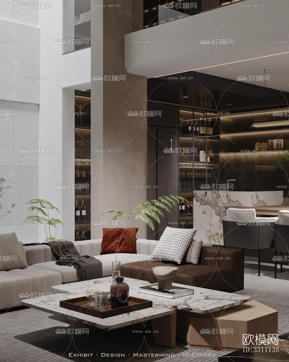 现代客餐厅效果图下载（渲染图3）