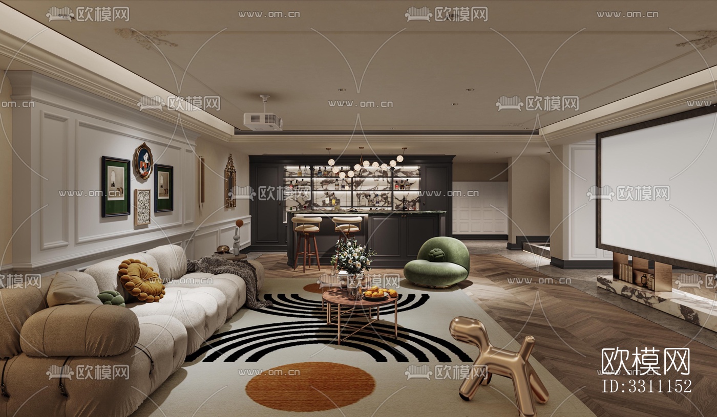 现代客餐厅效果图下载（渲染图2）