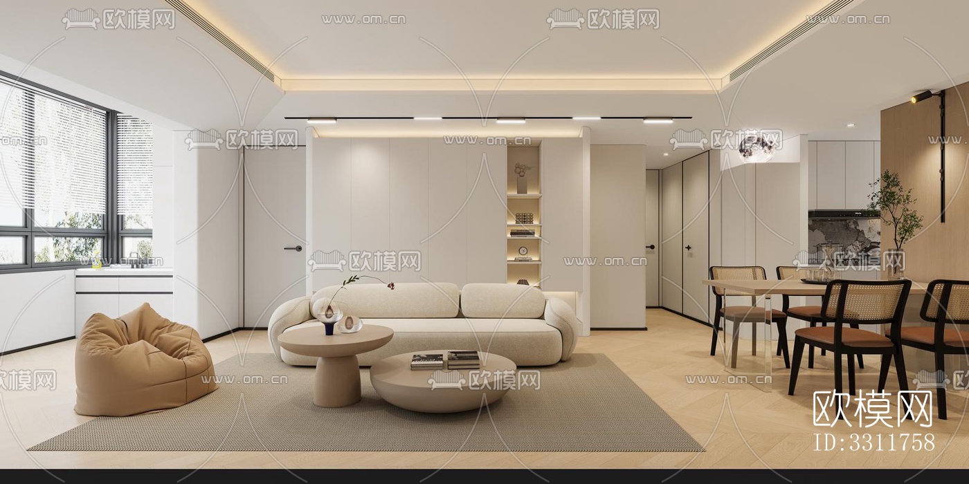 现代客餐厅效果图下载（渲染图4）