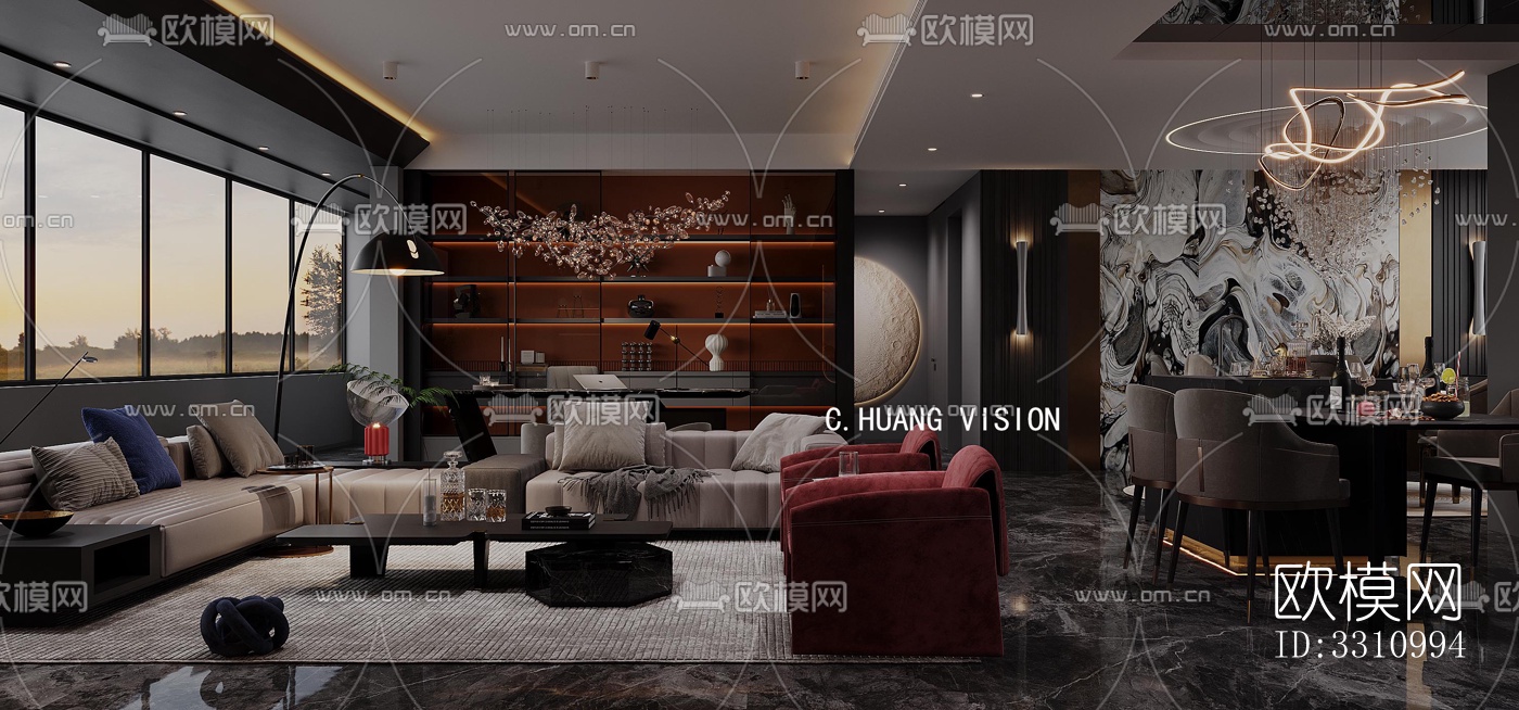 现代客餐厅效果图下载（渲染图7）