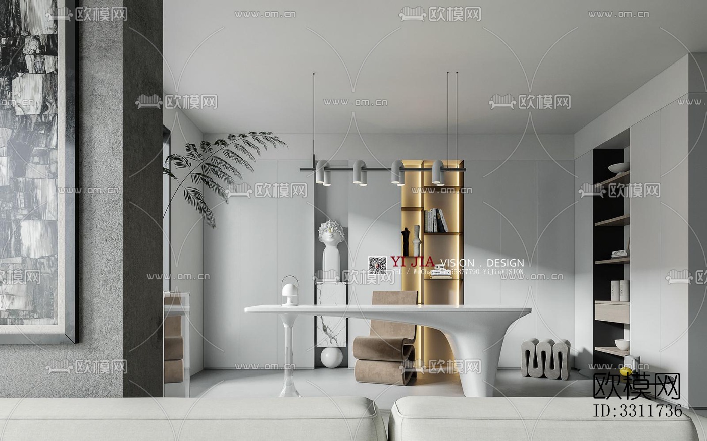 现代客餐厅效果图下载（渲染图1）