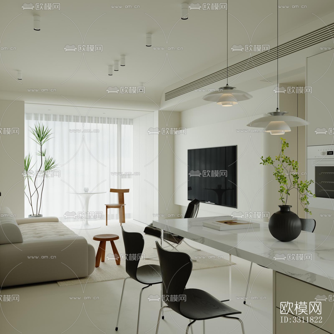 现代客餐厅效果图下载（渲染图5）