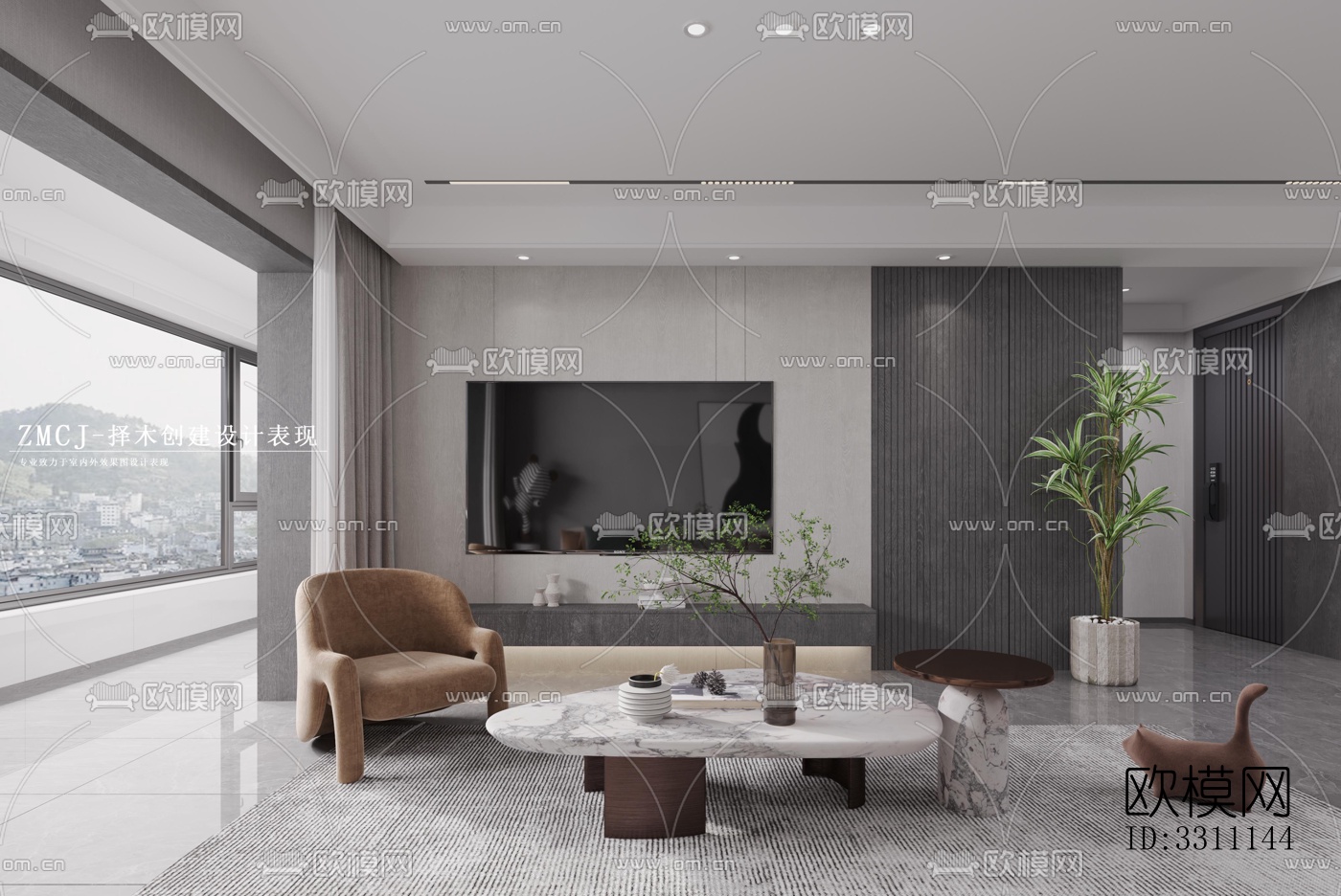 现代客餐厅效果图下载（渲染图2）