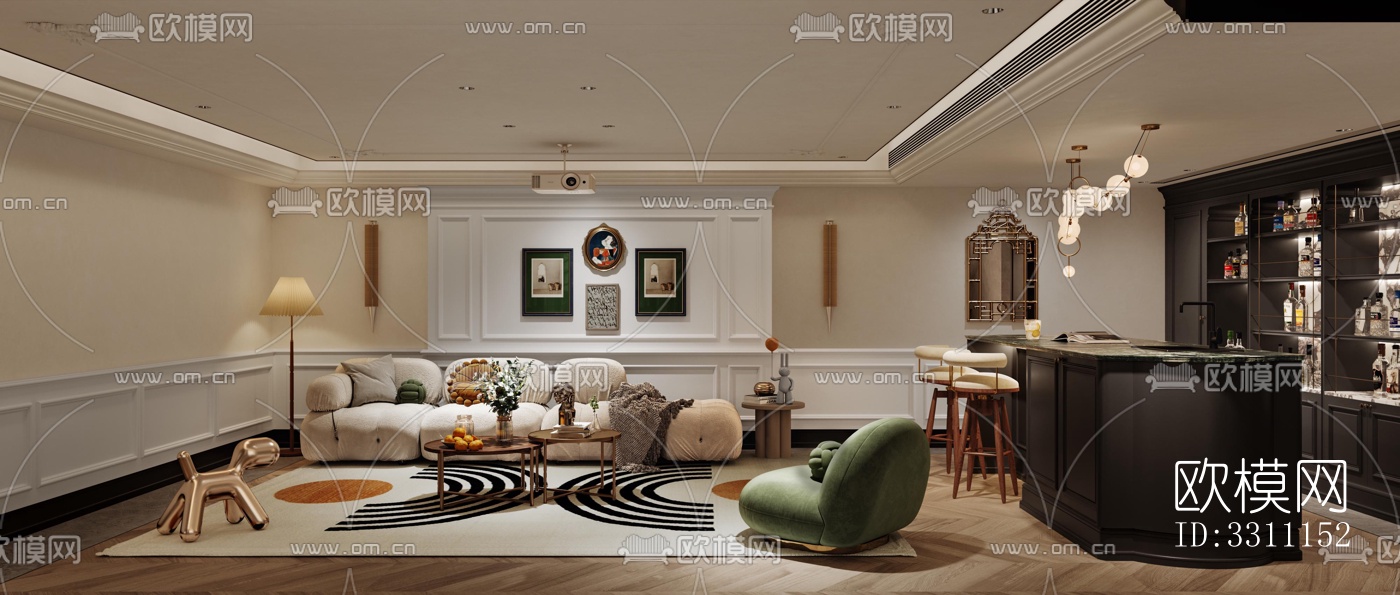 现代客餐厅效果图下载（渲染图1）