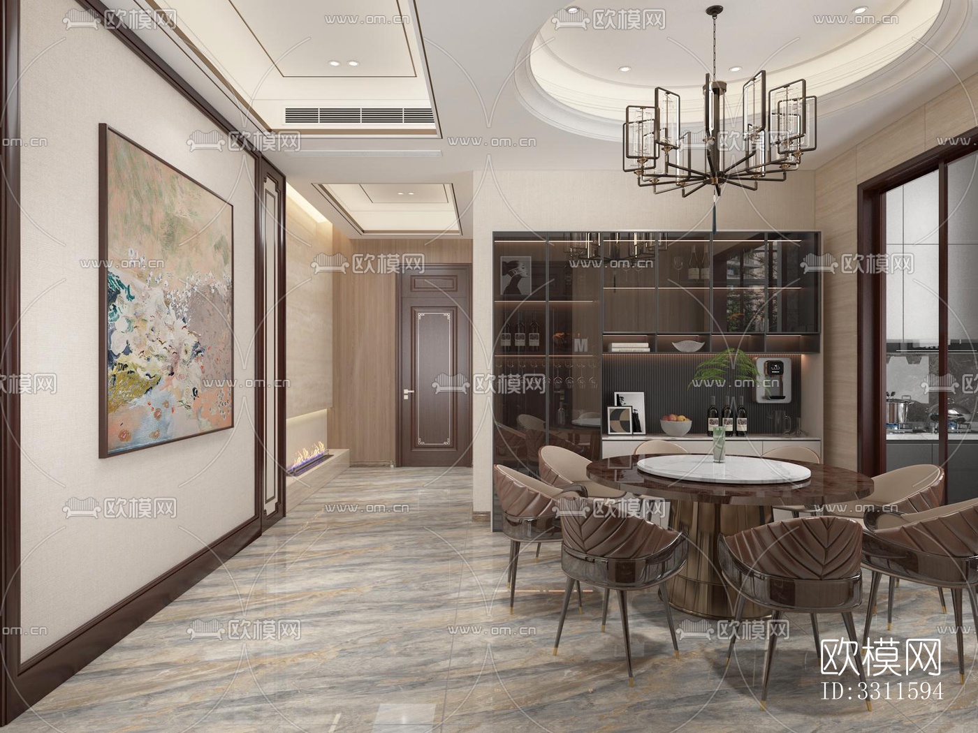 现代客餐厅效果图下载（渲染图3）
