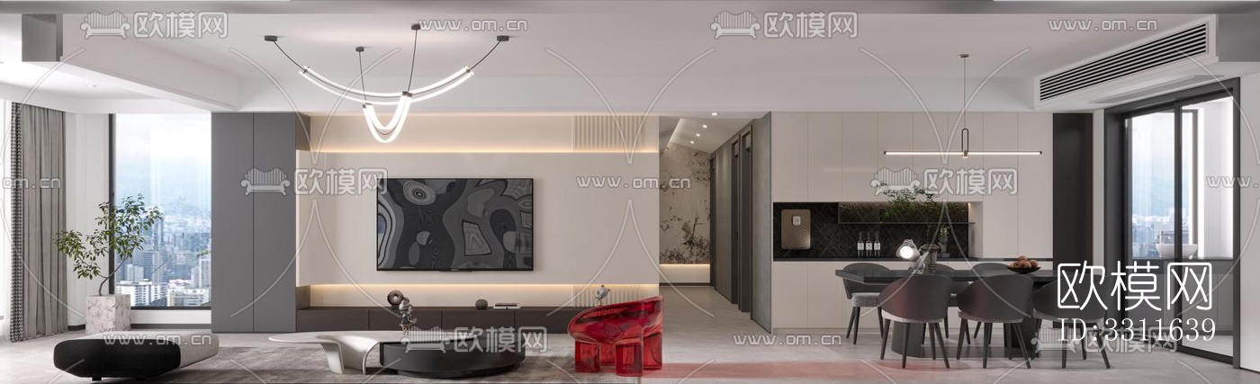 现代客餐厅效果图下载（渲染图1）