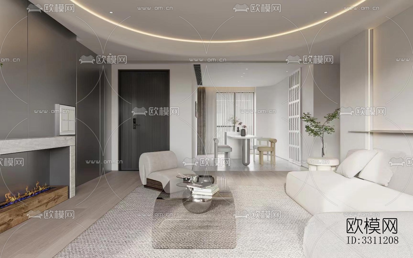 现代客餐厅效果图下载（渲染图4）