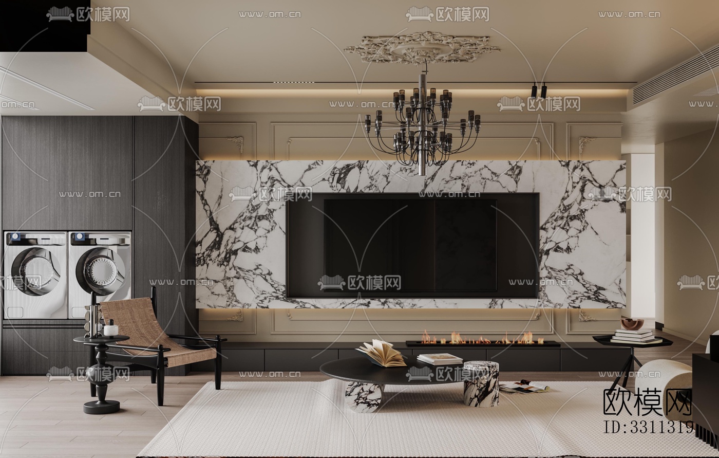 现代客餐厅效果图下载（渲染图1）