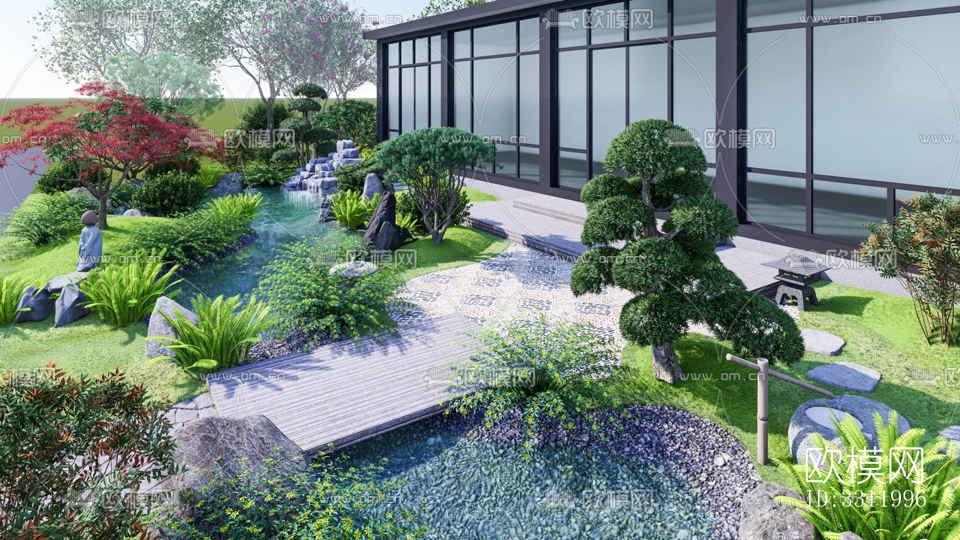 日式阳台花园效果图下载（渲染图2）