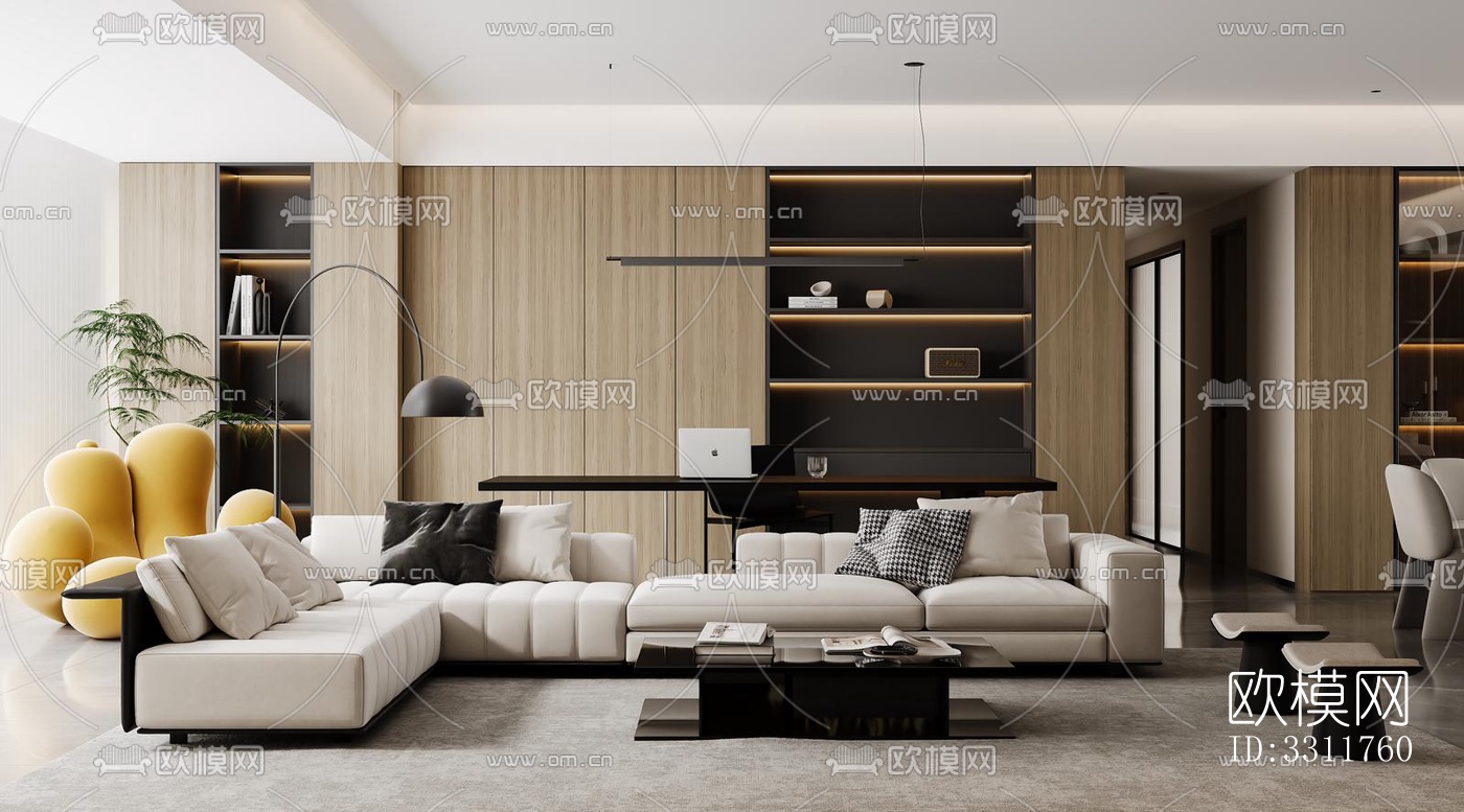 现代客餐厅效果图下载（渲染图3）