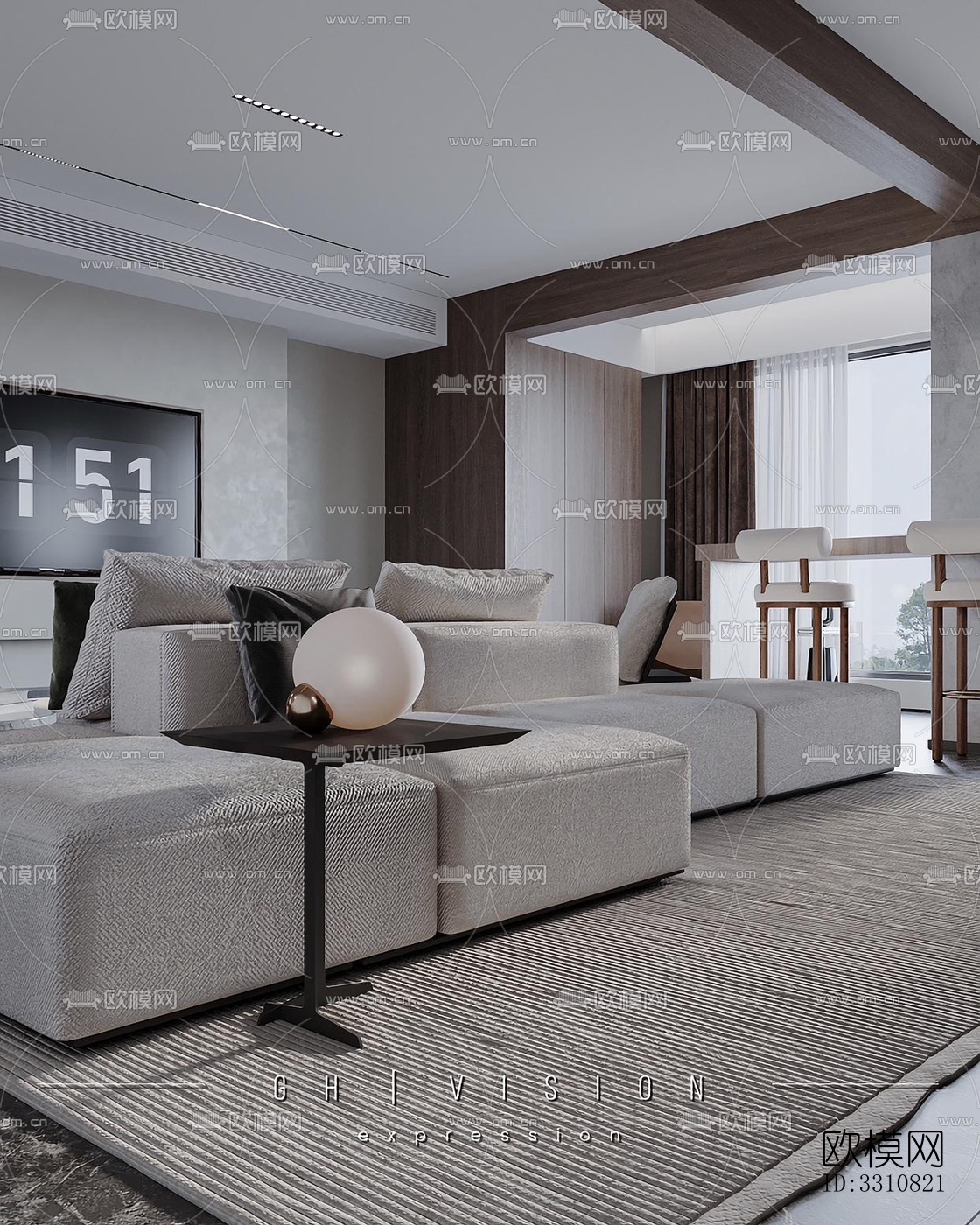 现代客餐厅效果图下载（渲染图2）