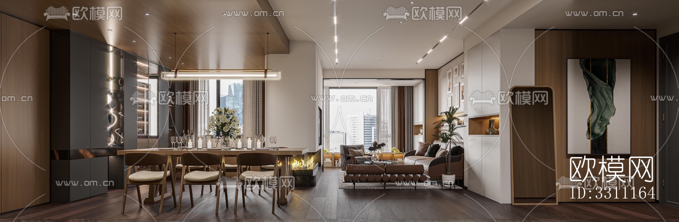 现代客餐厅效果图下载（渲染图4）