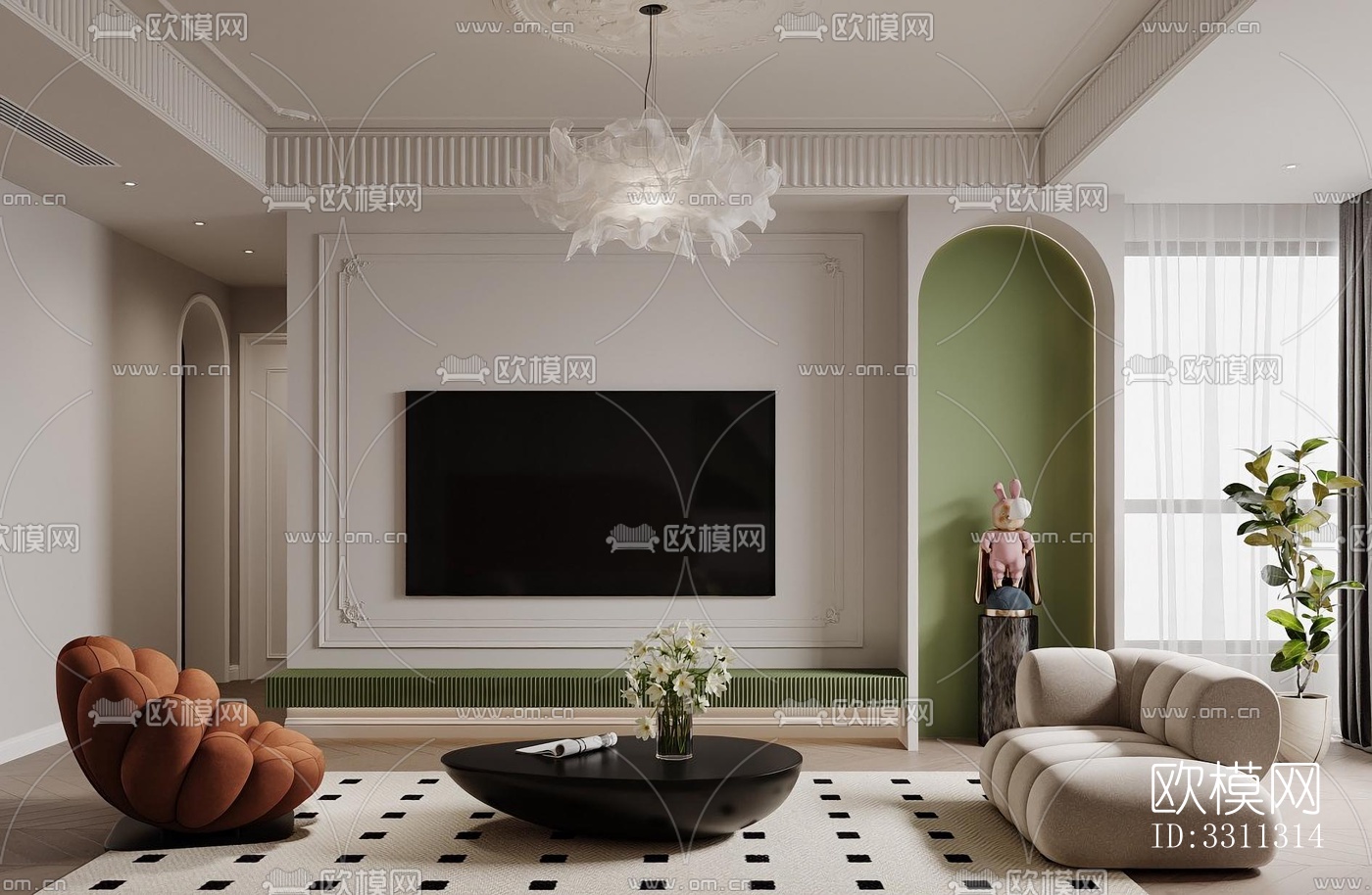 现代客餐厅效果图下载（渲染图4）