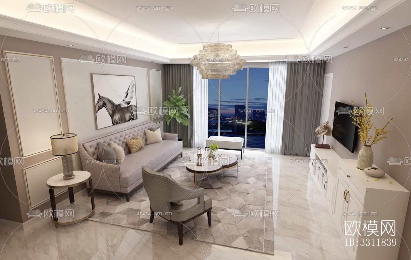 现代客餐厅效果图下载（渲染图1）