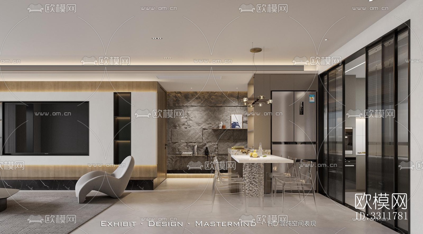 现代客餐厅效果图下载（渲染图6）