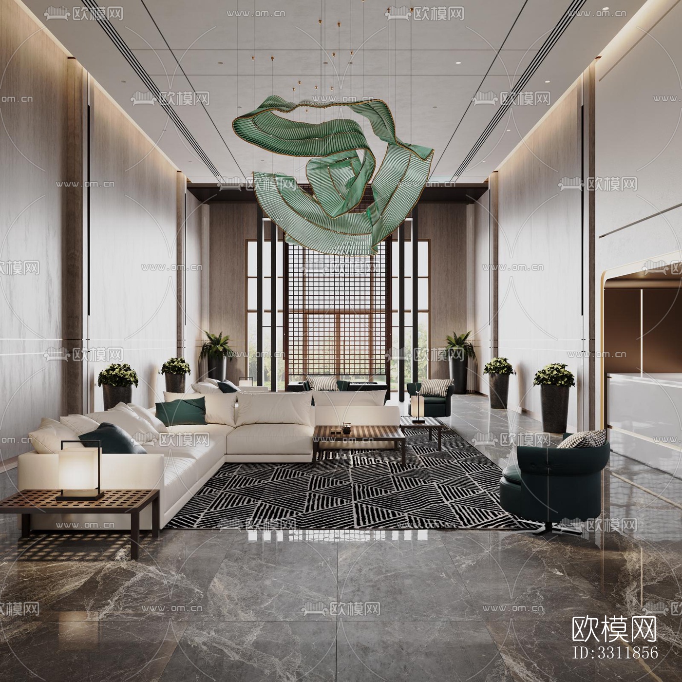 现代客餐厅效果图下载（渲染图1）