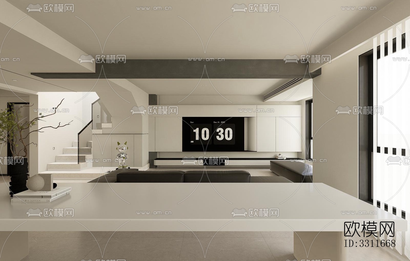 现代客餐厅效果图下载（渲染图1）