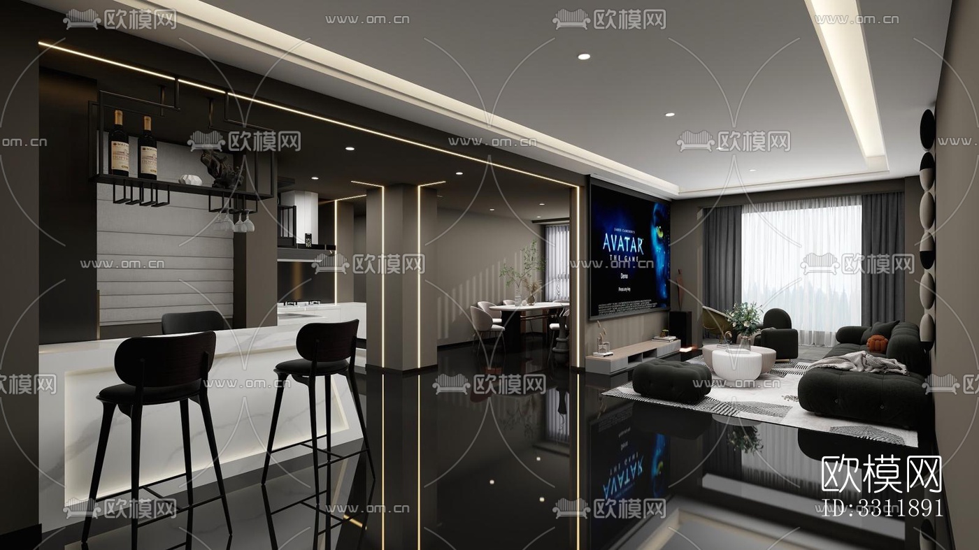 现代客餐厅效果图下载（渲染图6）