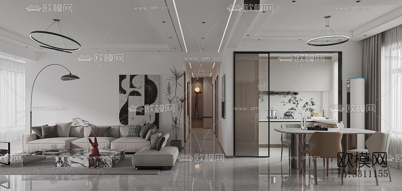 现代客餐厅效果图下载（渲染图7）