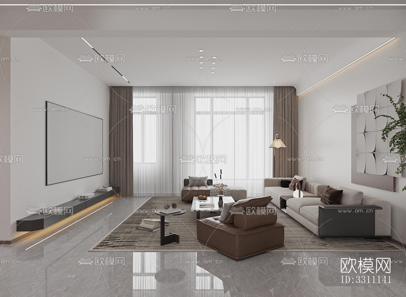 现代客餐厅效果图下载（渲染图3）