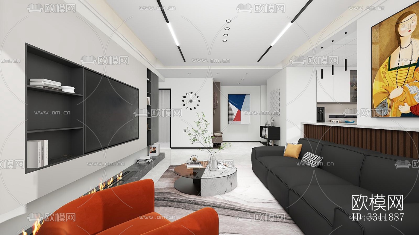 现代客餐厅效果图下载（渲染图1）