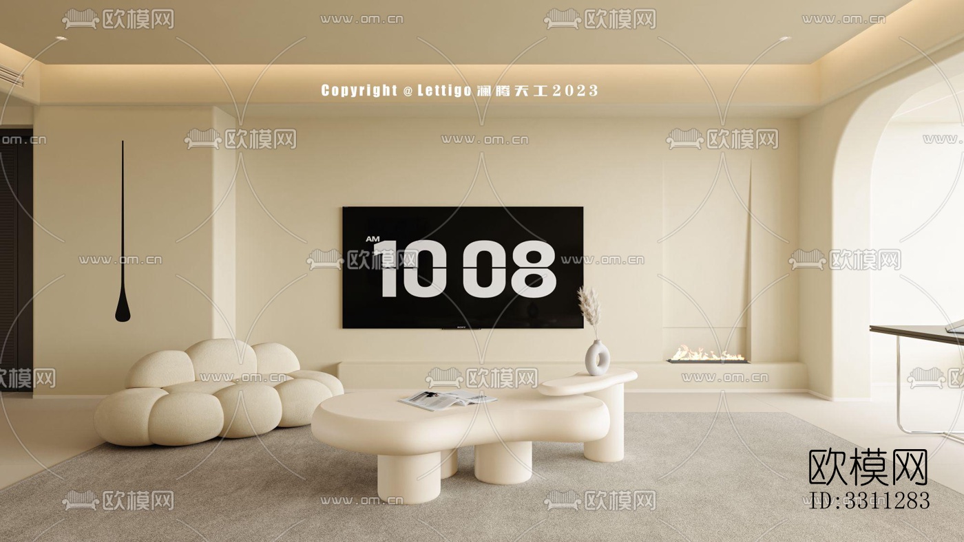 现代客餐厅效果图下载（渲染图1）