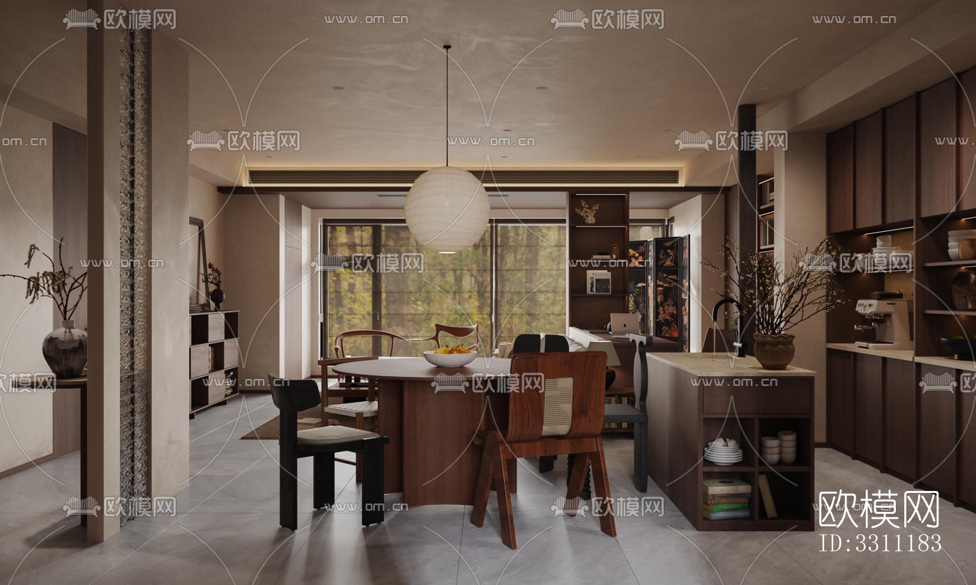 现代客餐厅效果图下载（渲染图6）