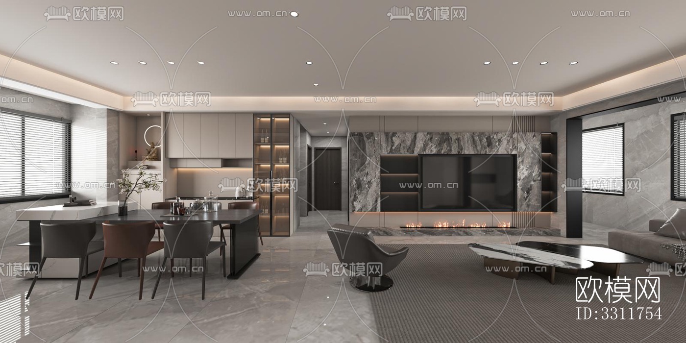 现代客餐厅效果图下载（渲染图8）