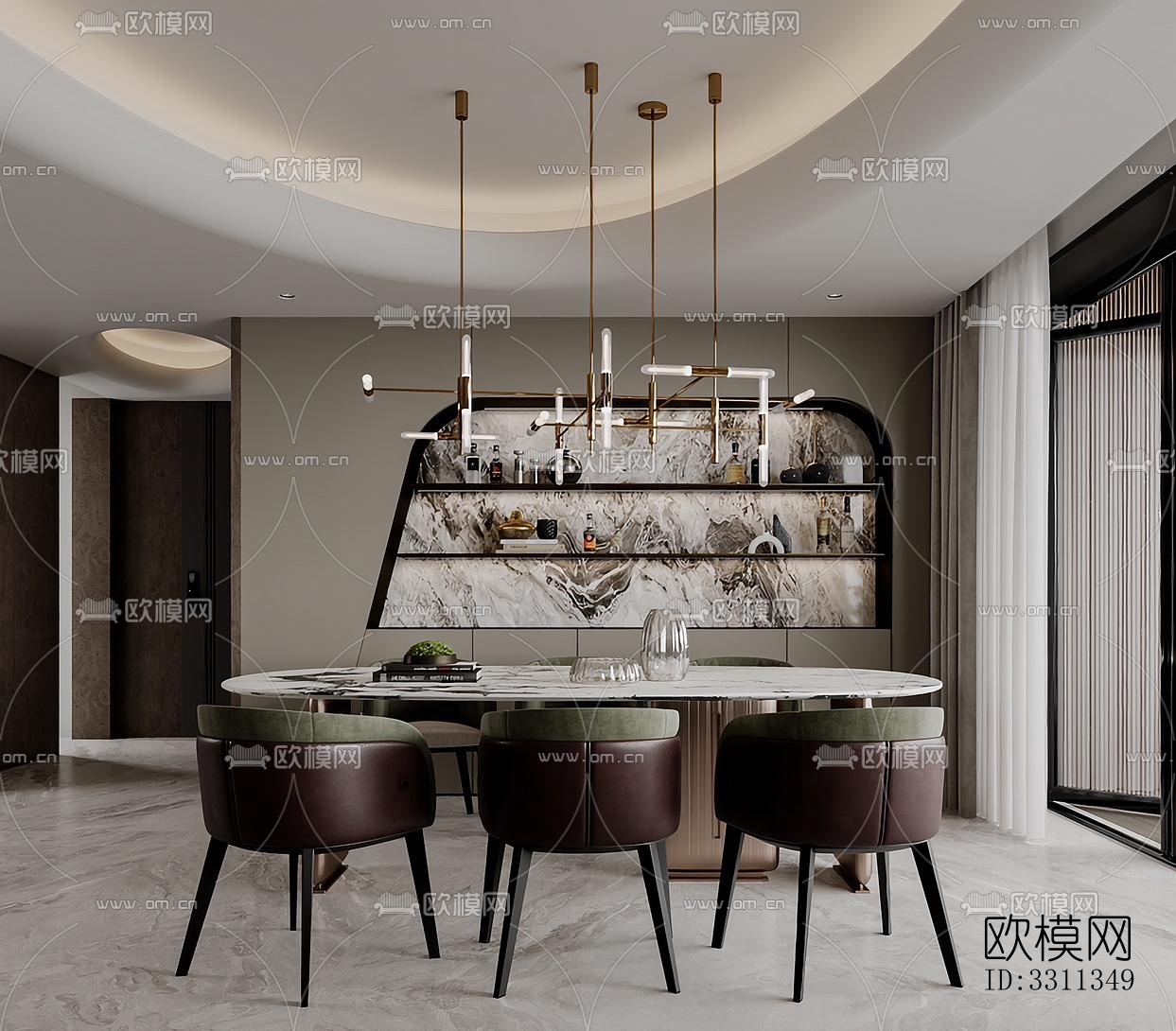 现代客餐厅效果图下载（渲染图5）