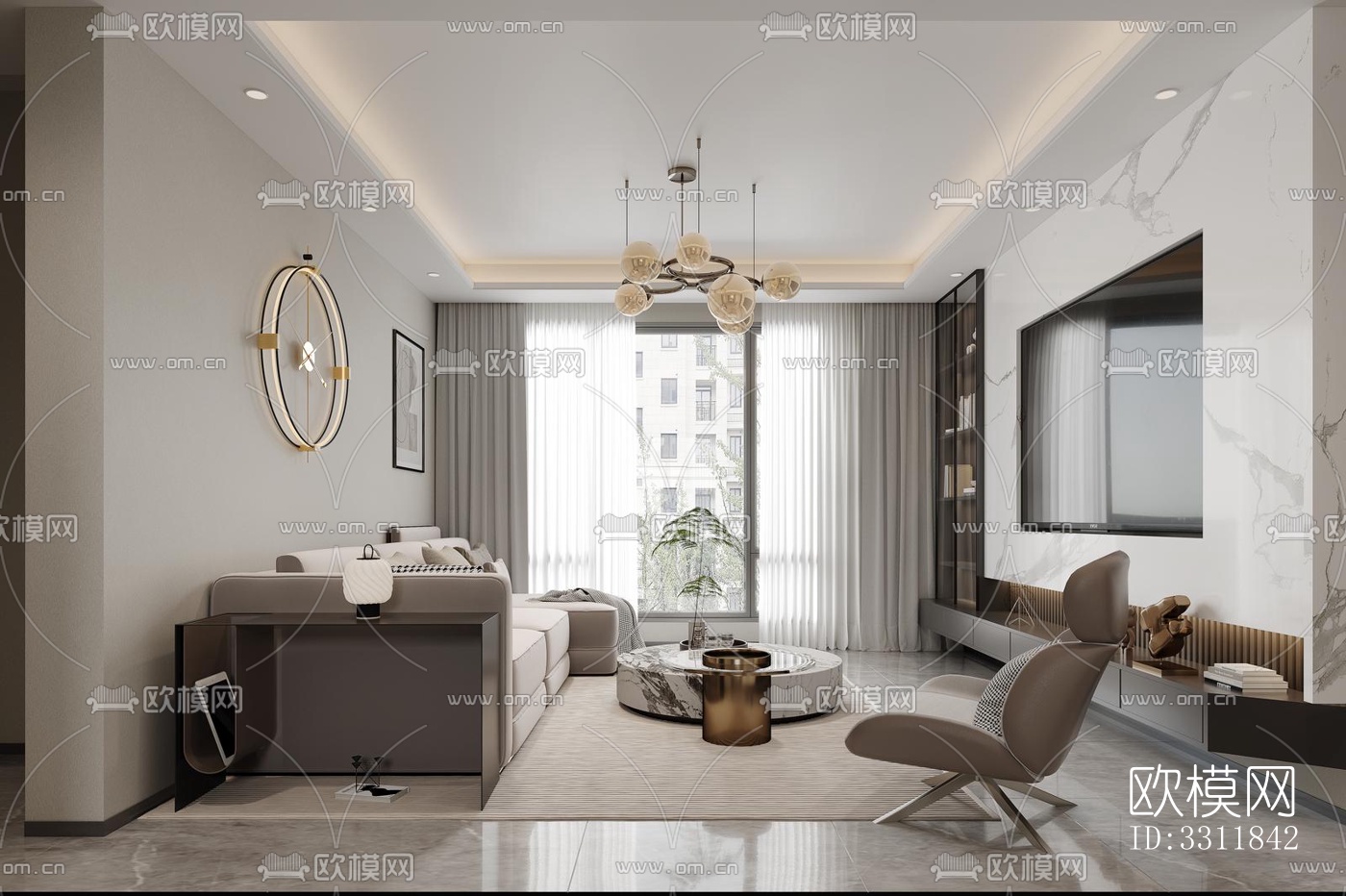 现代客餐厅效果图下载（渲染图2）