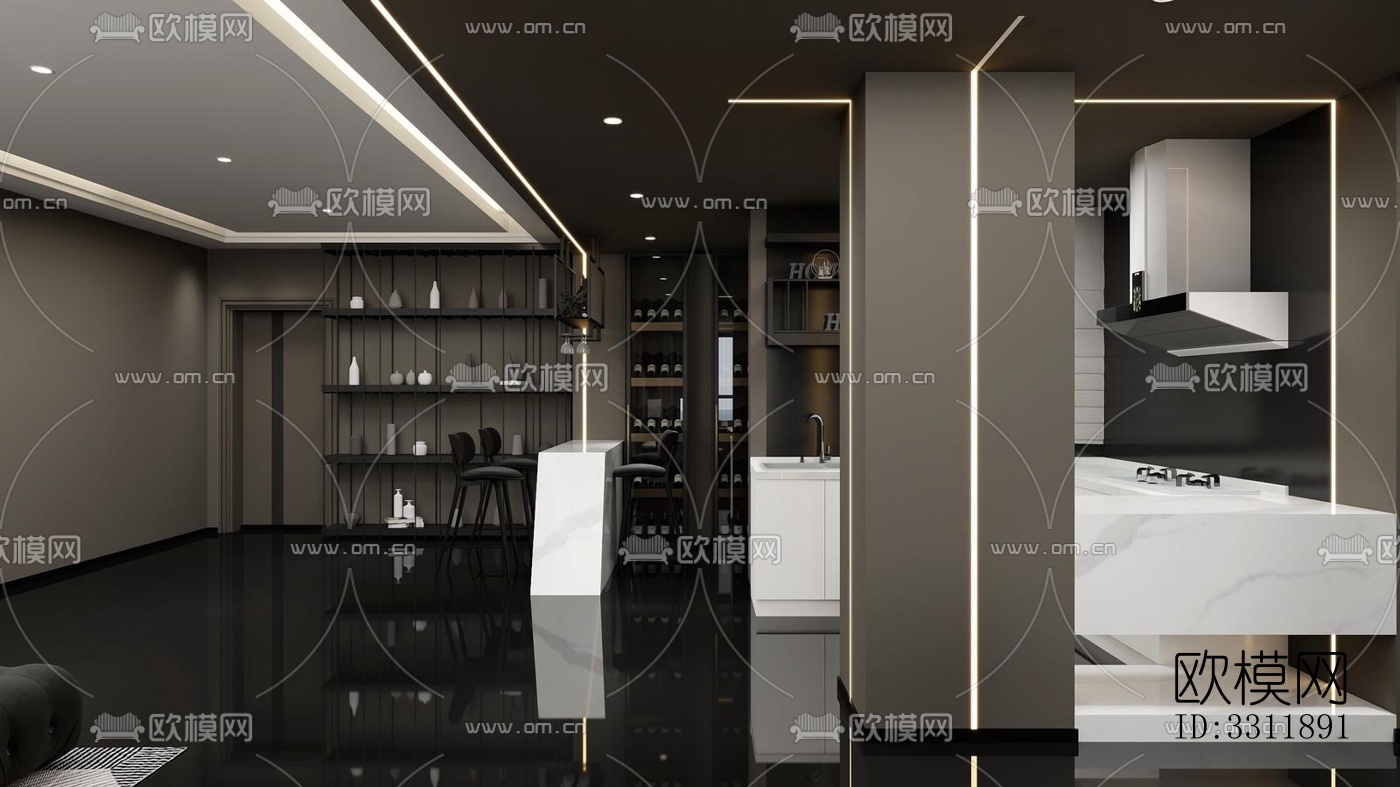 现代客餐厅效果图下载（渲染图5）