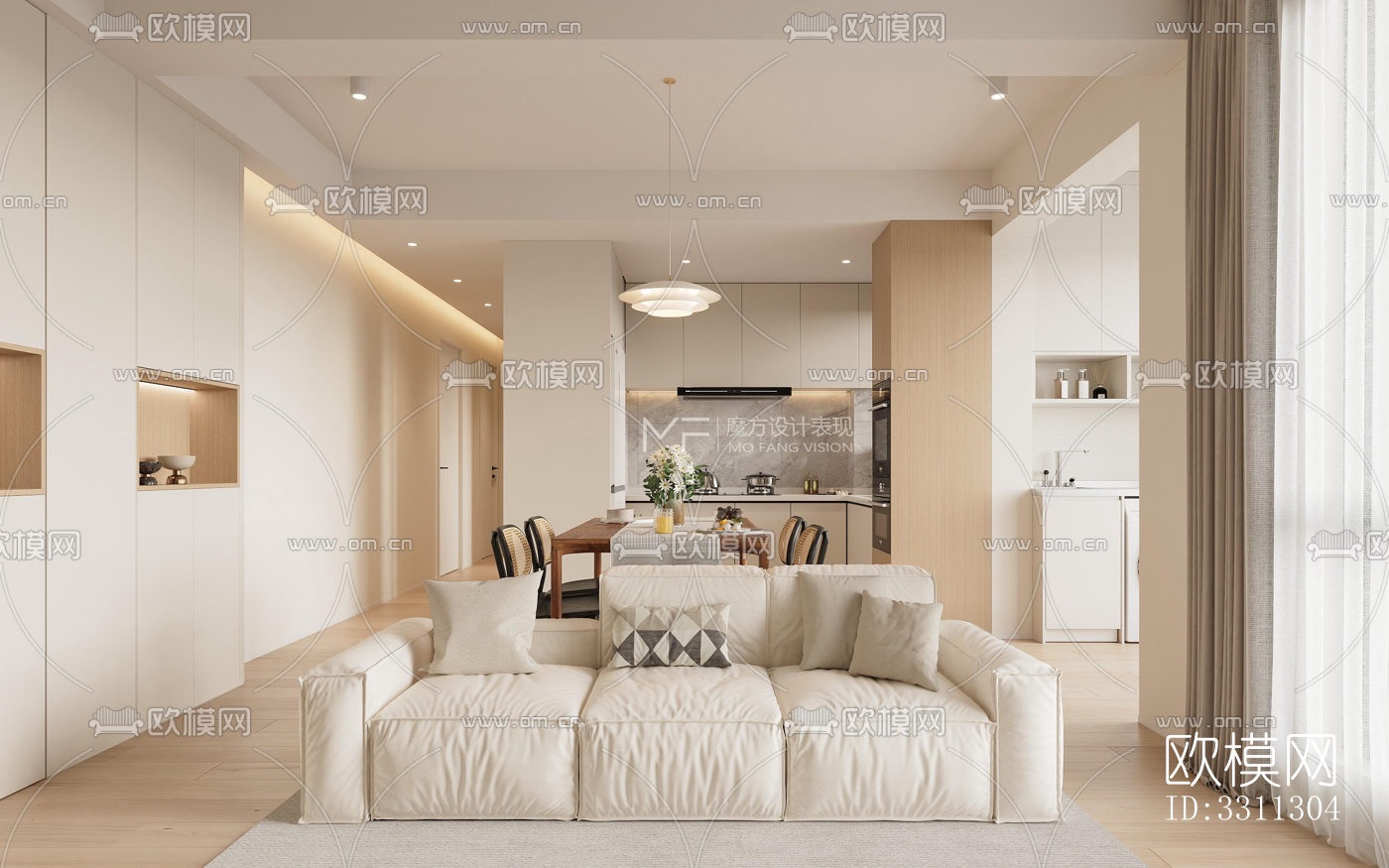 现代客餐厅效果图下载（渲染图1）