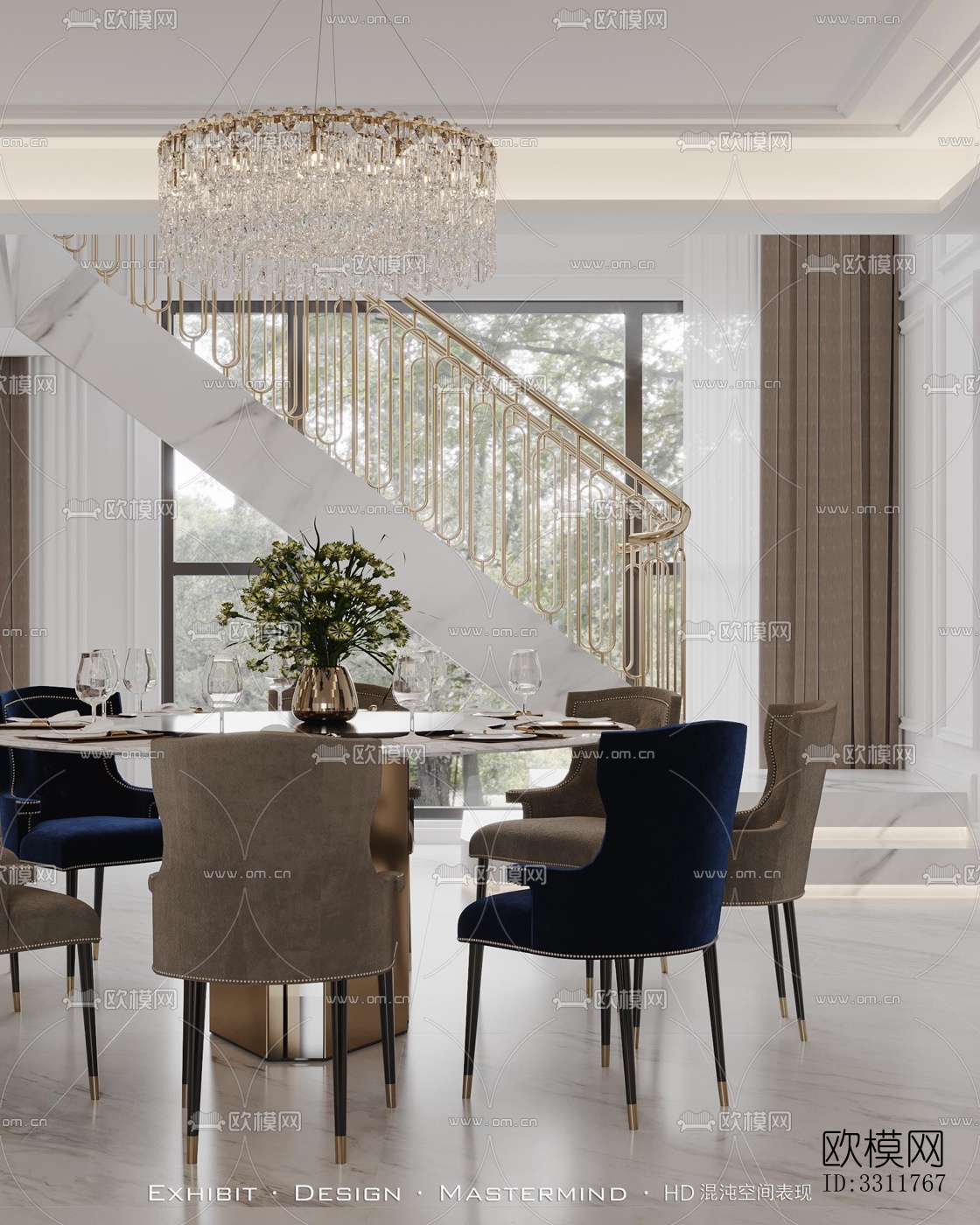 现代客餐厅效果图下载（渲染图3）