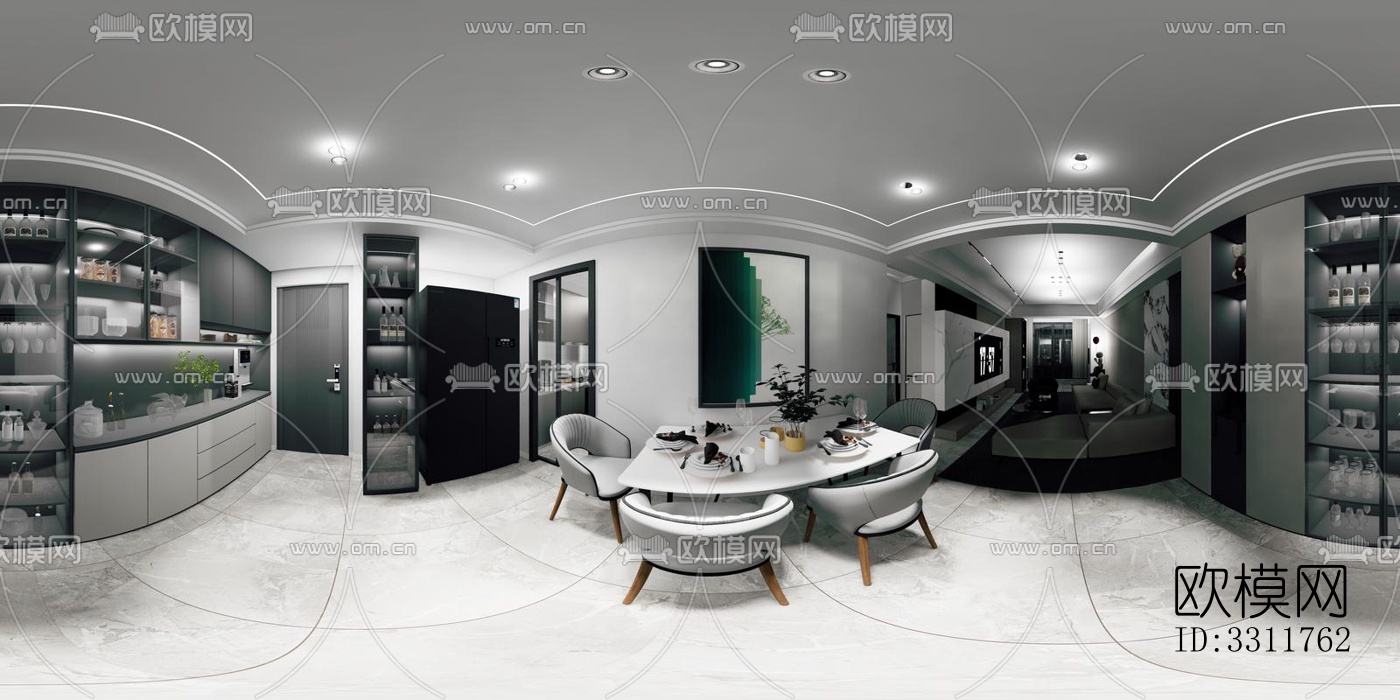 现代客餐厅效果图下载（渲染图3）