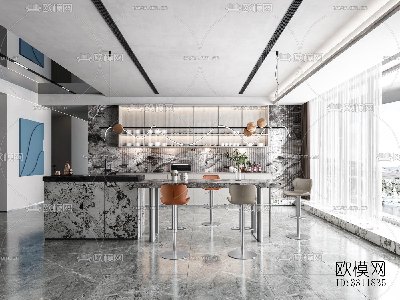 现代客餐厅效果图下载（渲染图3）