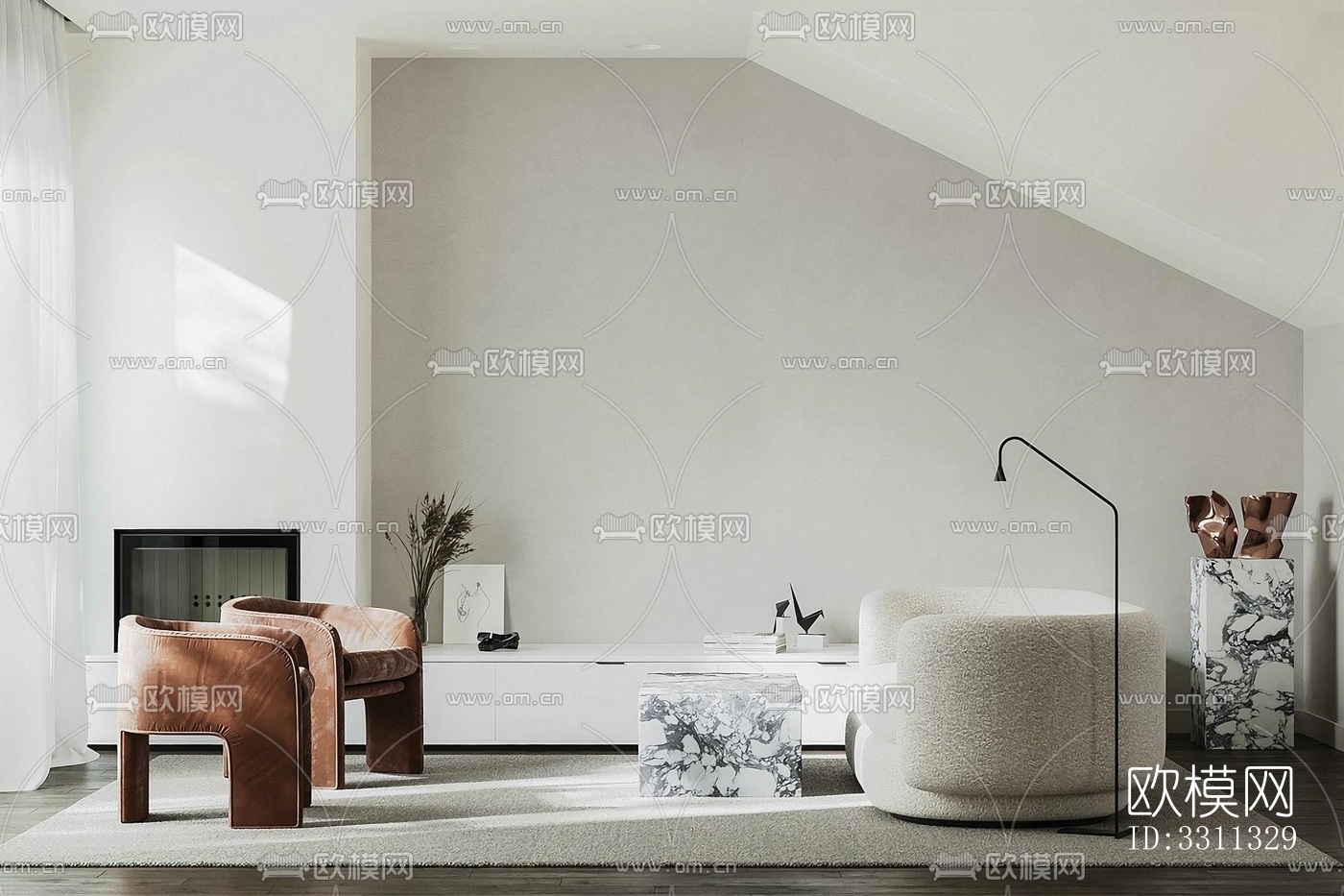 现代客餐厅效果图下载（渲染图1）