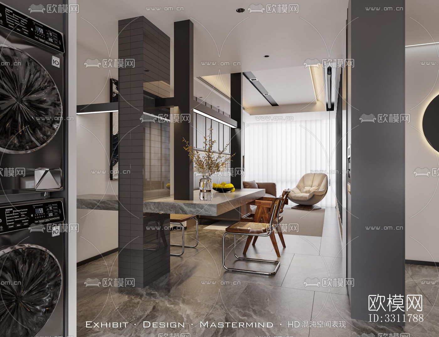 现代客餐厅效果图下载（渲染图5）