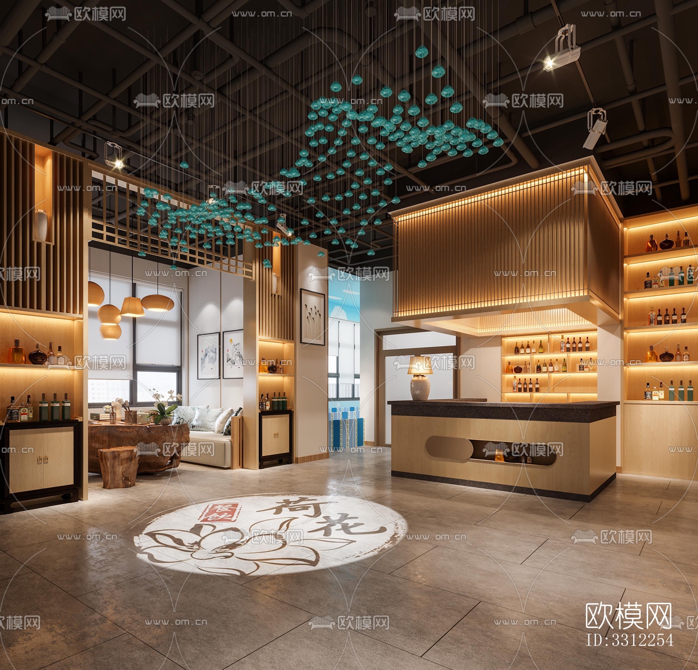 现代中餐厅效果图下载（渲染图1）
