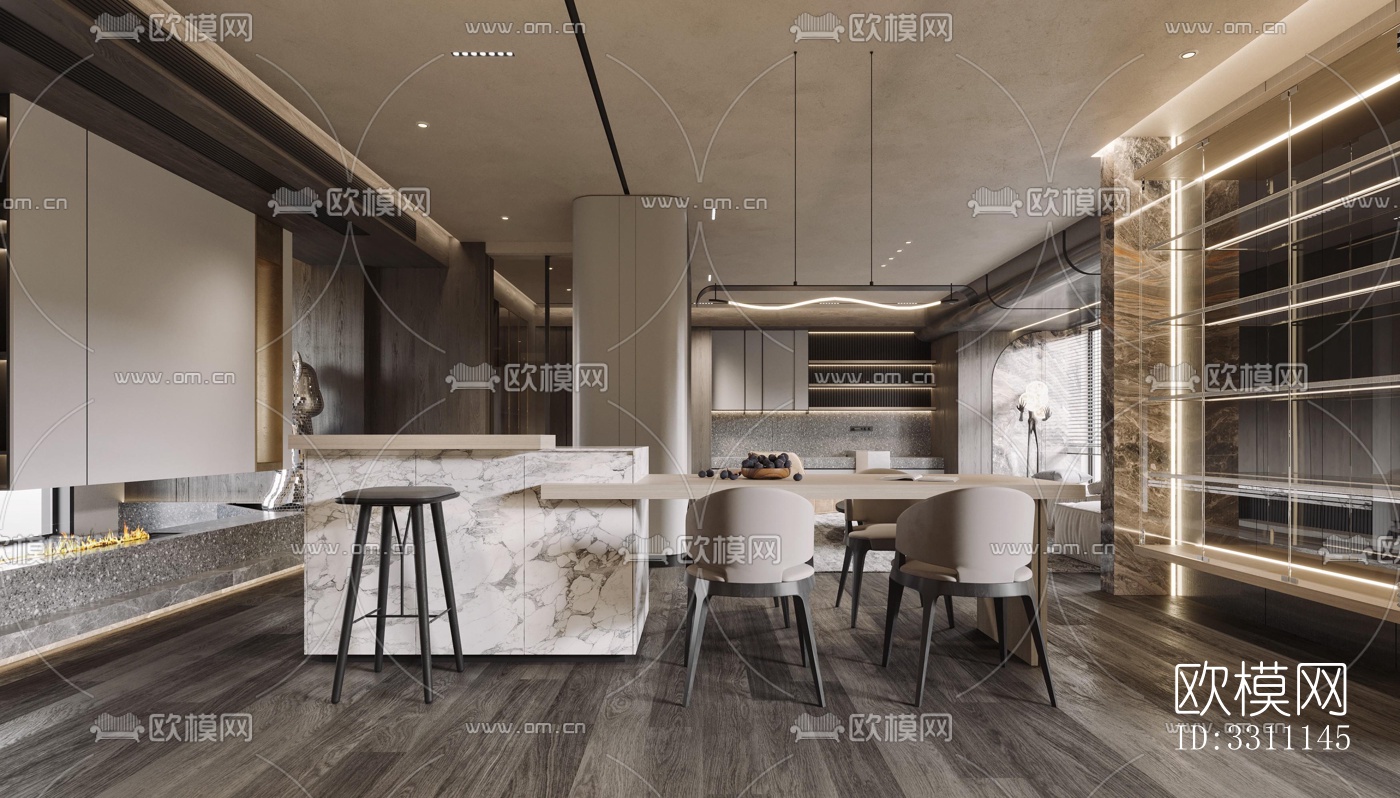 现代客餐厅效果图下载（渲染图3）
