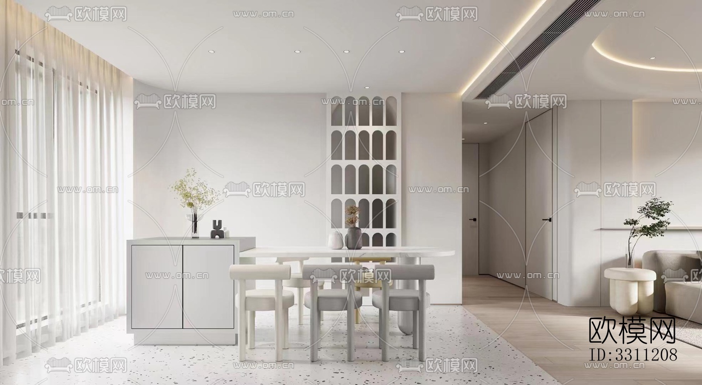 现代客餐厅效果图下载（渲染图7）