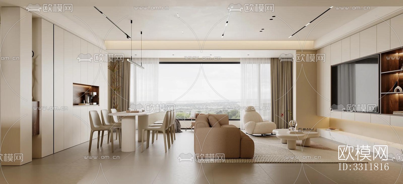 现代客餐厅效果图下载（渲染图5）