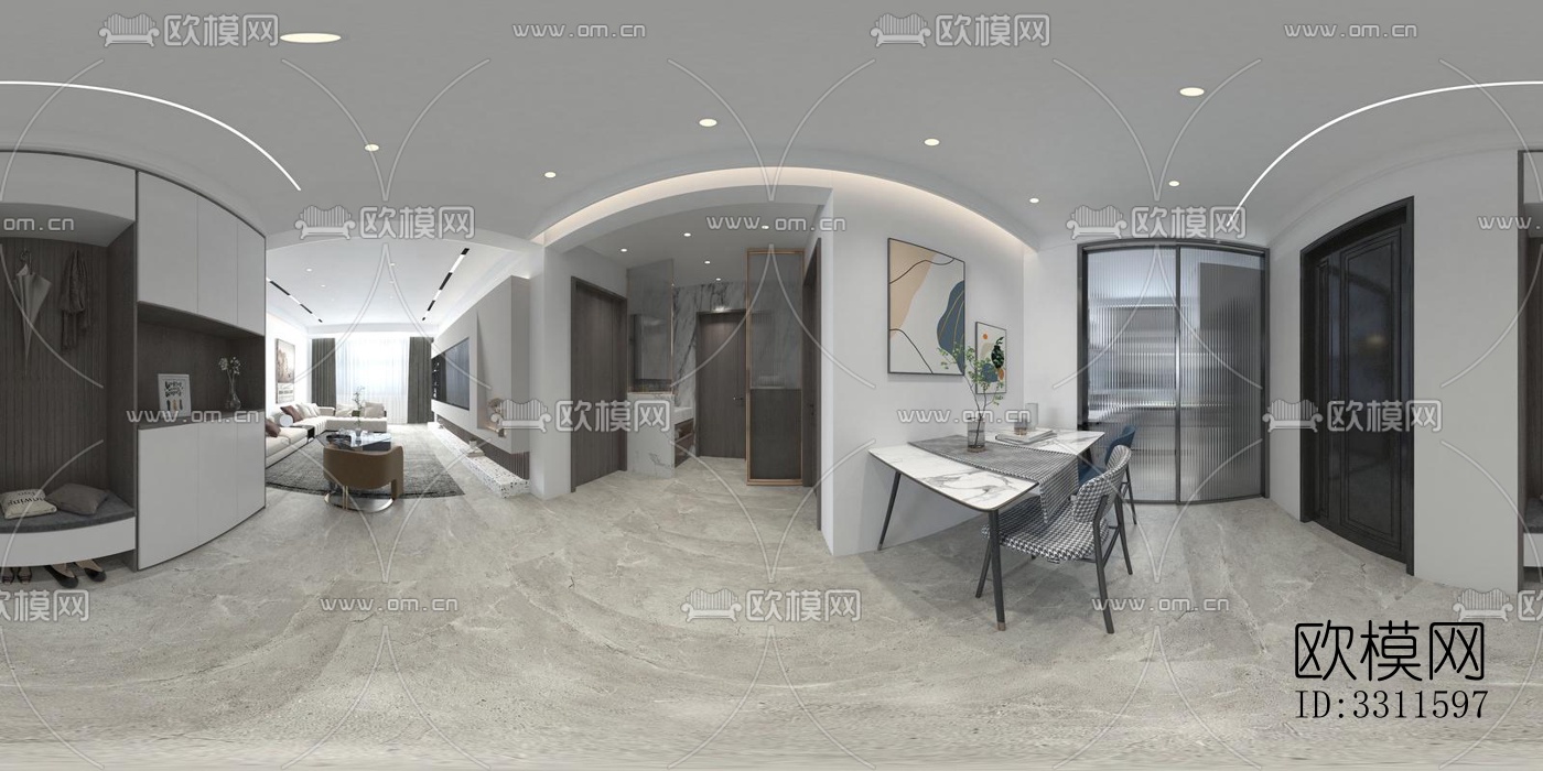 现代客餐厅效果图下载（渲染图1）