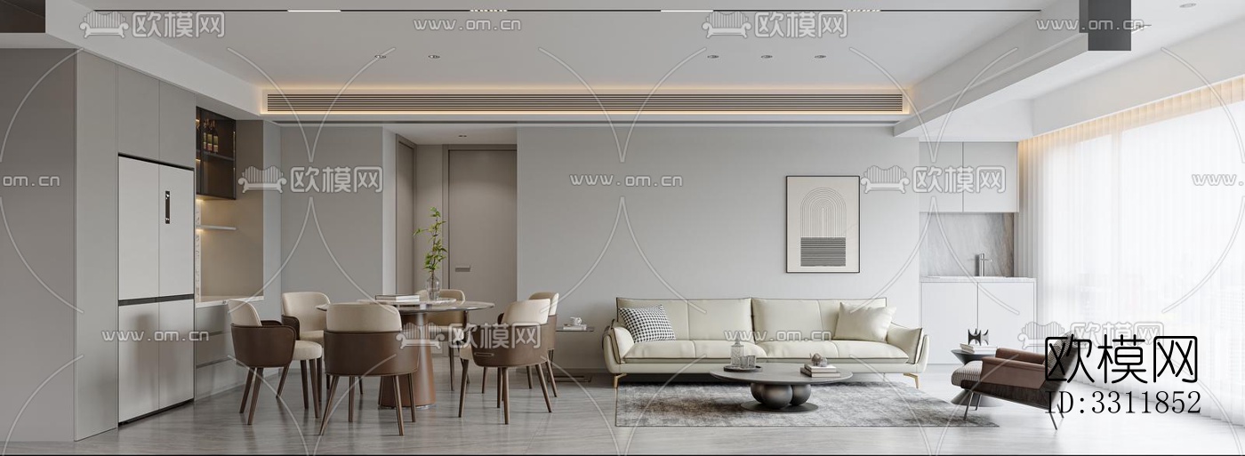 现代客餐厅效果图下载（渲染图3）