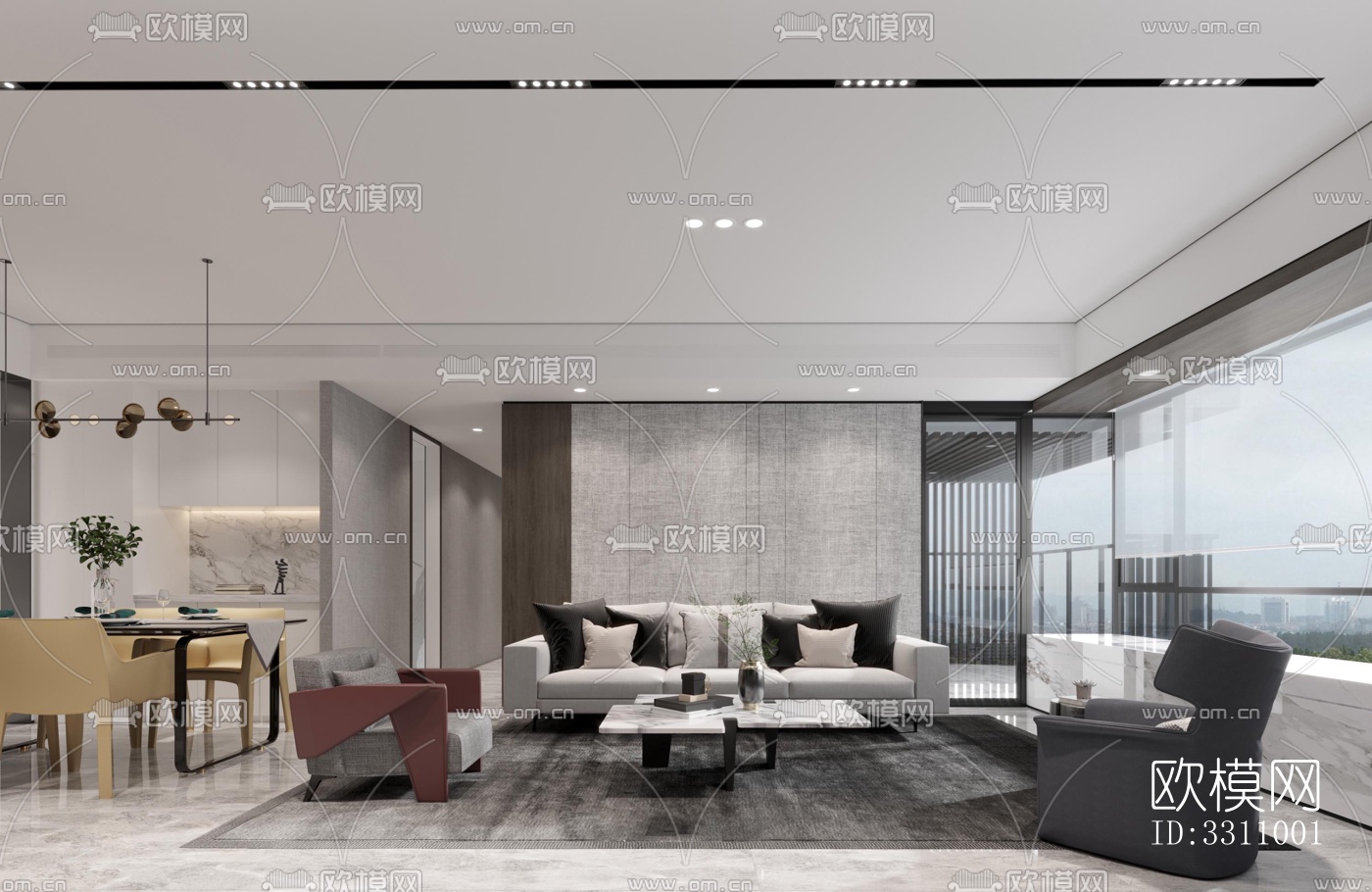 现代客餐厅效果图下载（渲染图5）