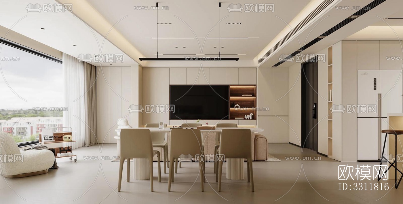 现代客餐厅效果图下载（渲染图4）