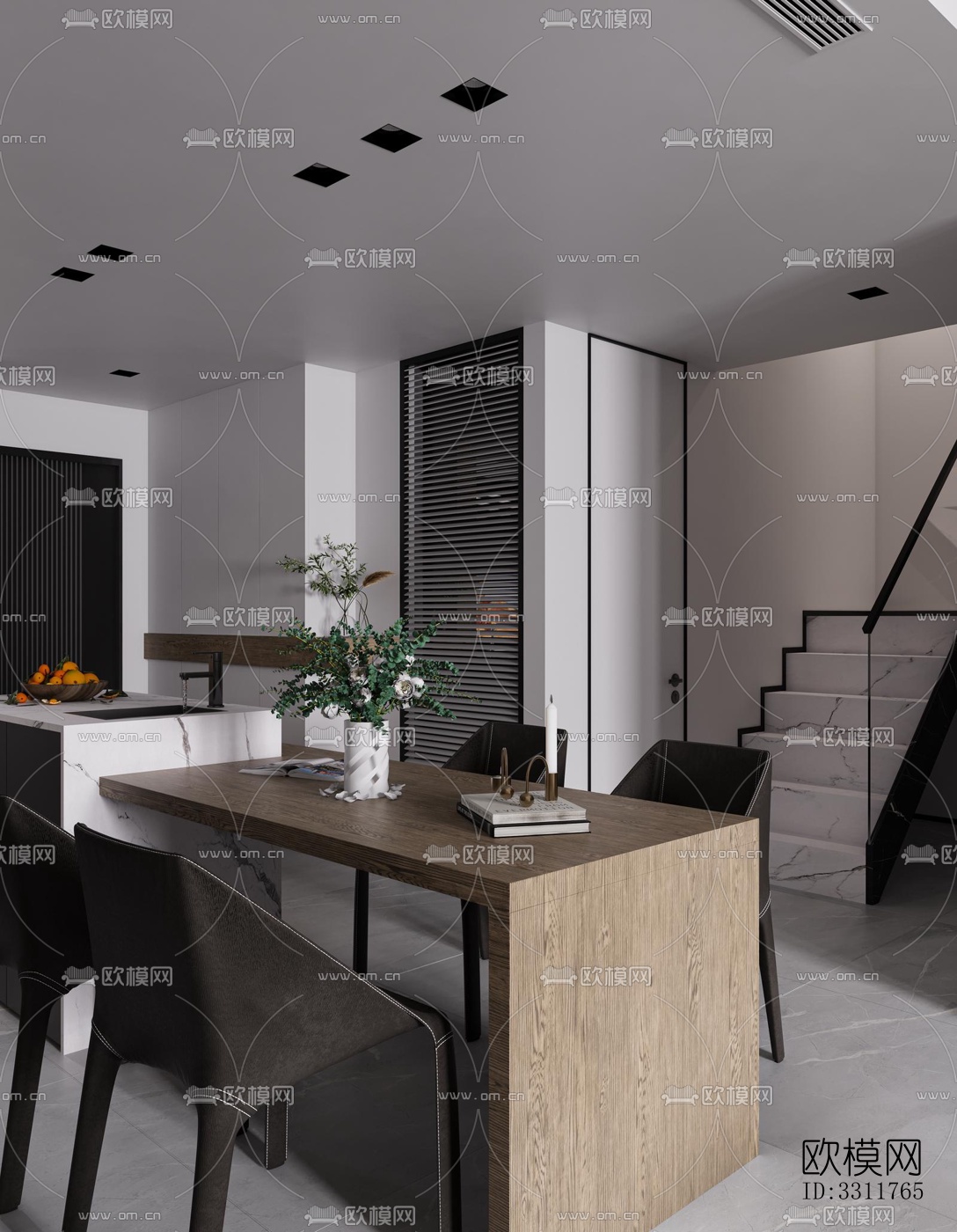 现代客餐厅效果图下载（渲染图8）