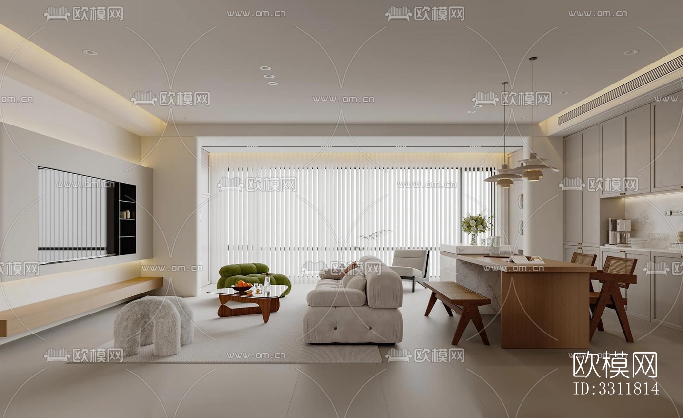 现代客餐厅效果图下载（渲染图1）