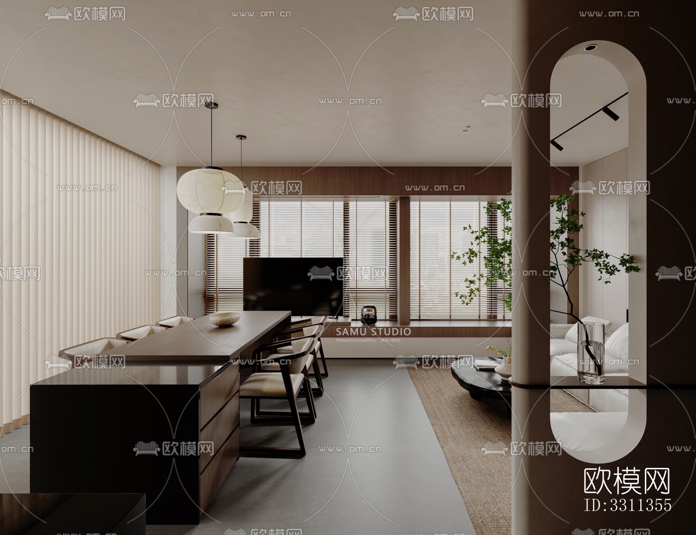 现代客餐厅效果图下载（渲染图3）