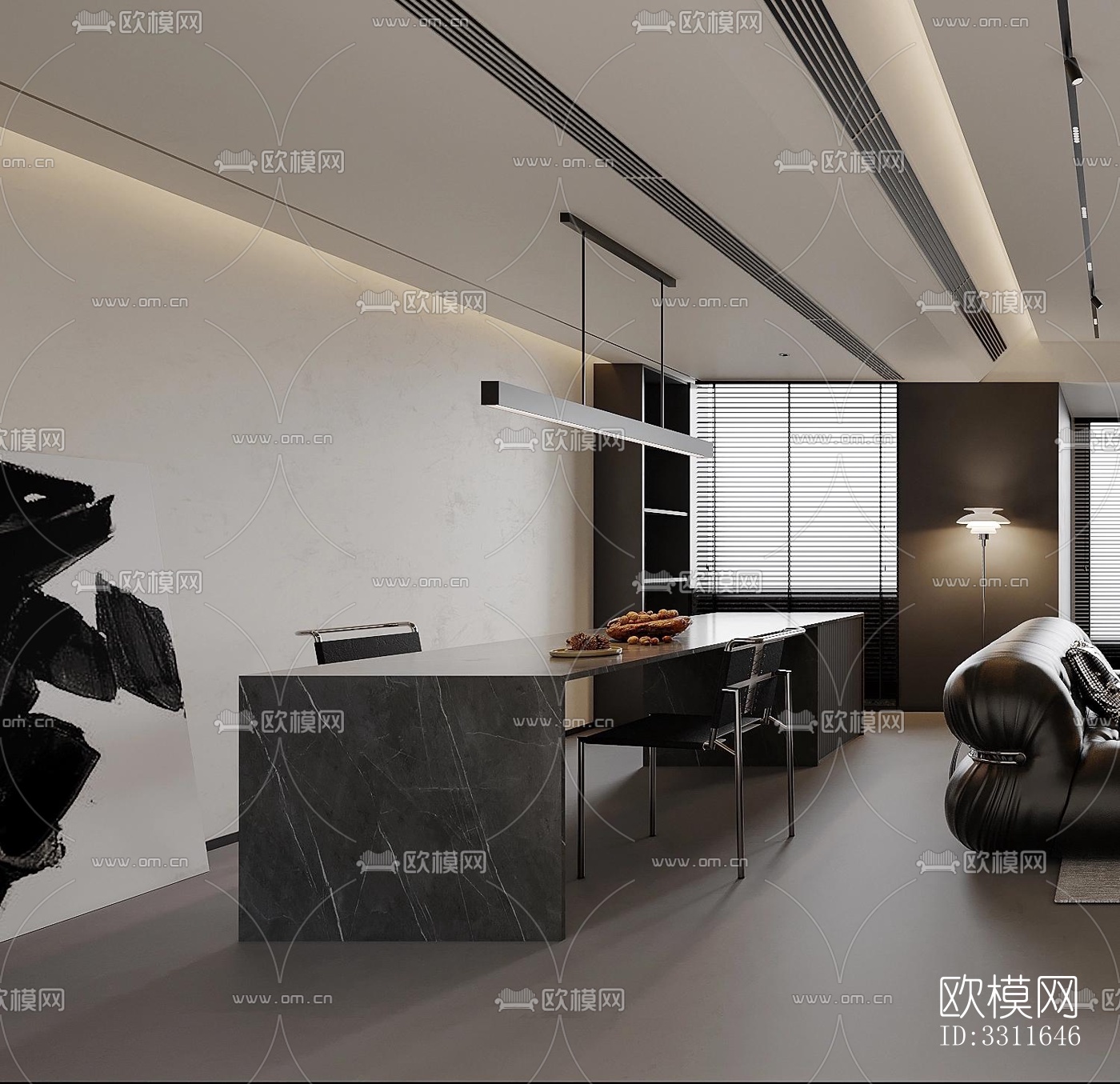 现代客餐厅效果图下载（渲染图1）